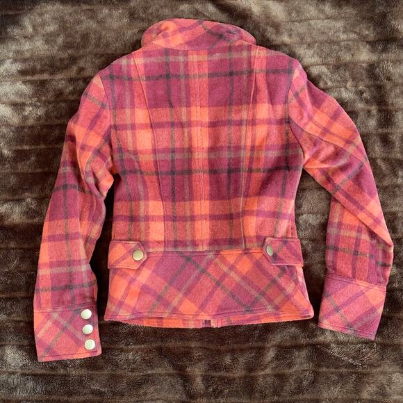 SUPER CUTE! Abbie Mags 4 Orange Maroon Plaid Wool Blend Short Jacket - Picture 2 of 9